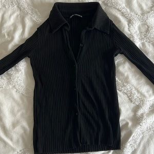 Zara black collared long sleeve knit